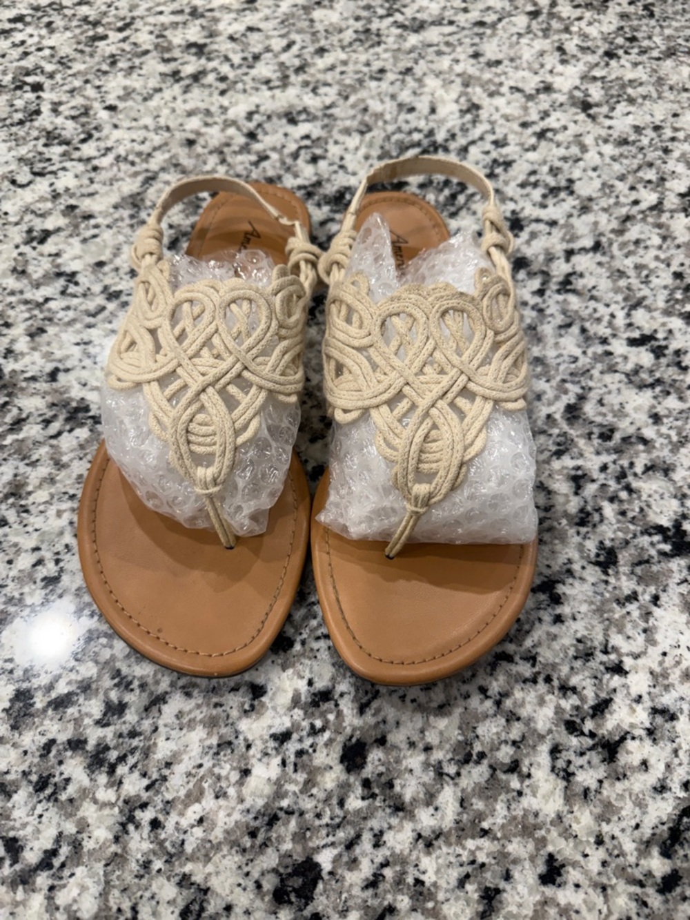 American Eagle By Payless Cream Macramé Toe-Post Slingback Sandals